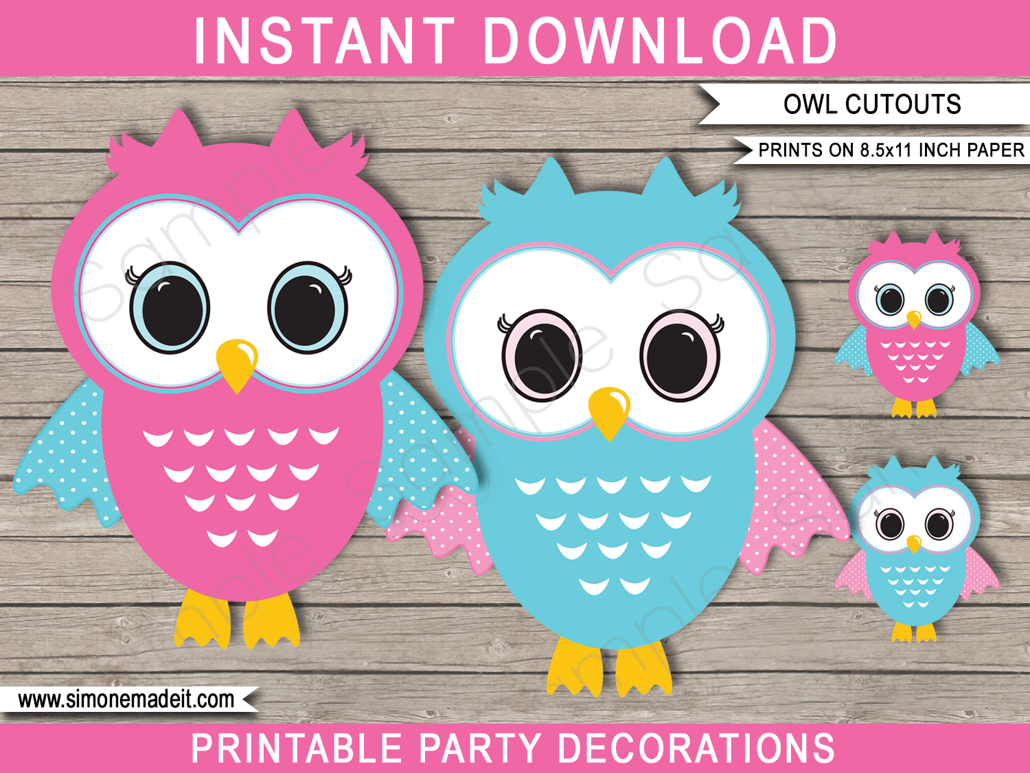 Owl Party Cutouts Printable Party Decoration templates | Birthday Party or Baby Shower | via SIMONEmadeit.com
