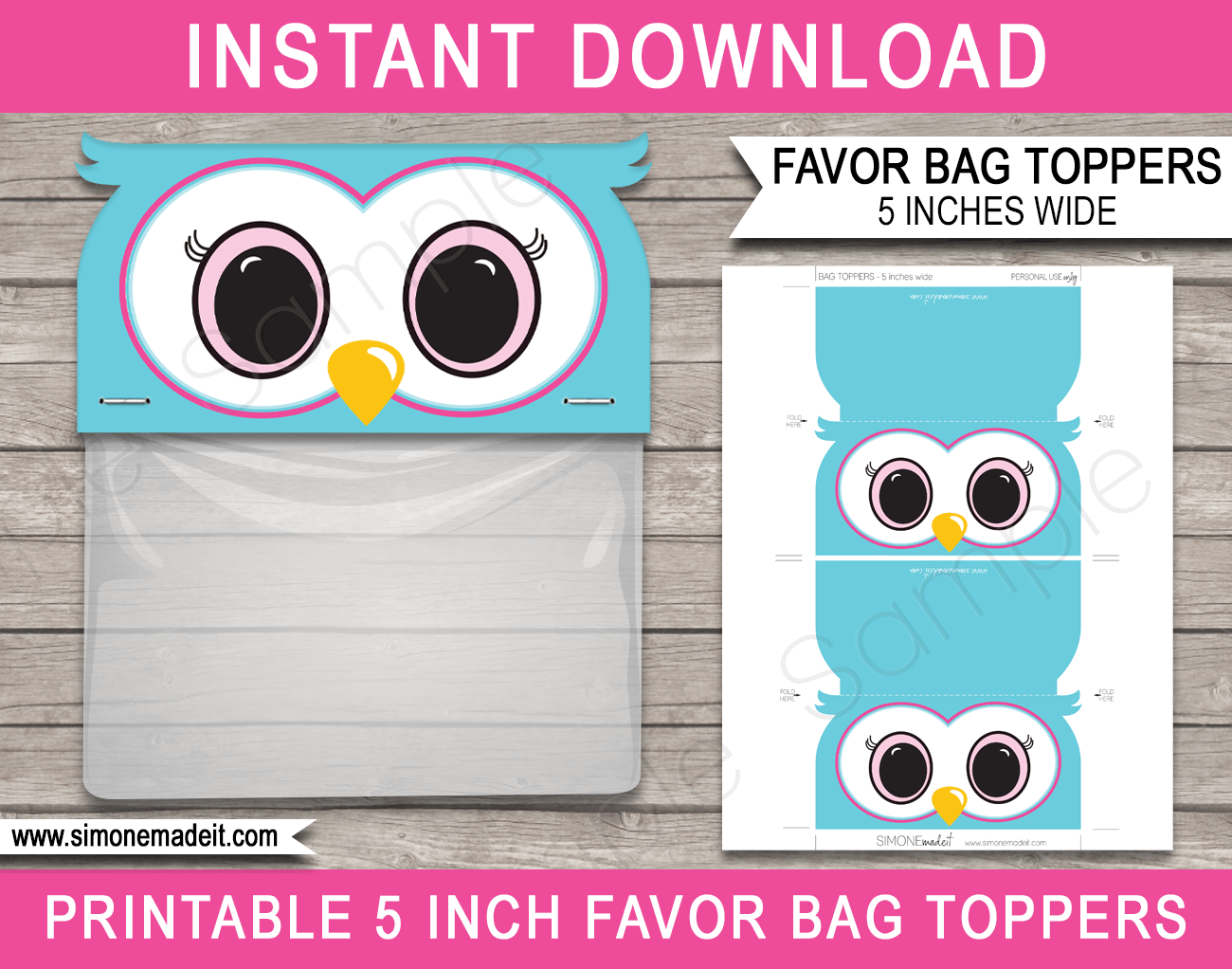 Printable Owl Favor Bag Toppers Template | Baby Shower or Birthday Party Favors | $3.00 INSTANT DOWNLOAD via SIMONEmadeit.com