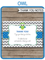 Owl Party Thank You Cards template – blue