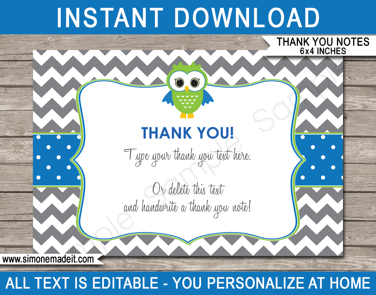 Printable Owl Party Thank You Cards Template - Owl Birthday theme - Editable Text - Instant Download via simonemadeit.com