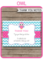 Owl Party Thank You Cards template – pink