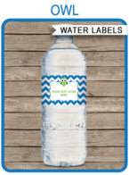 Owl Party Water Bottle Labels template – Blue