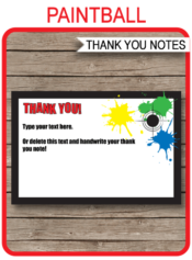 Printable Paintball Party Thank You Cards Template - Paintball Birthday Party theme - Editable Text - Instant Download via simonemadeit.com
