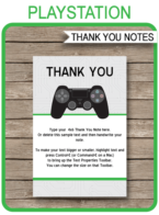 Playstation Party Thank You Cards template – green