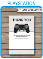 Blue Printable Playstation Party Thank You Cards - Video Game Birthday theme - Editable Template - Instant Download via simonemadeit.com