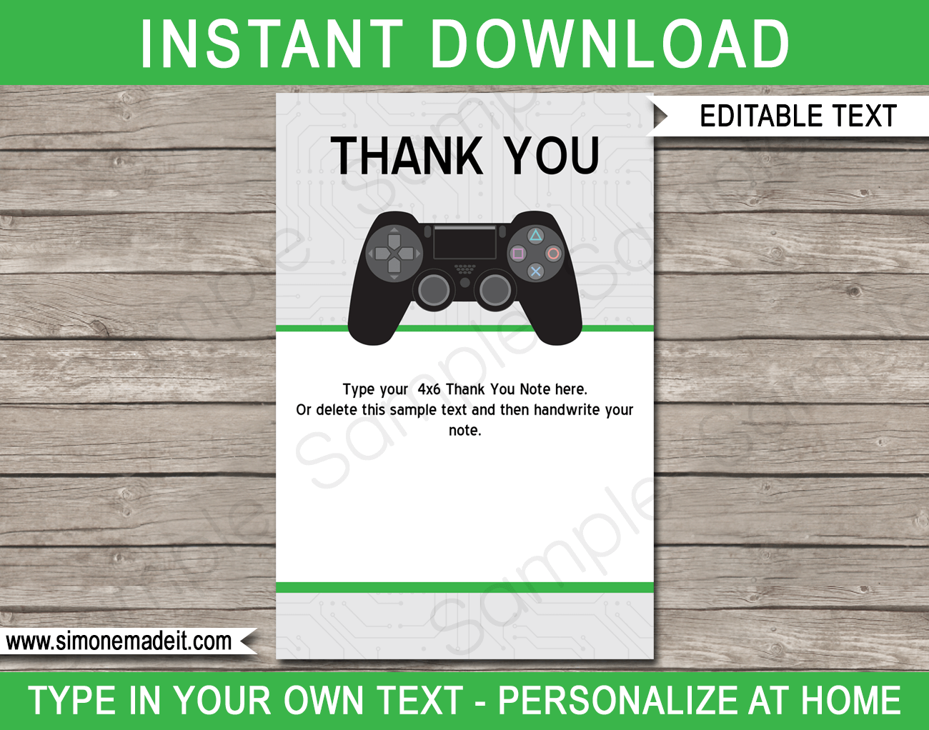 Printable Playstation Thank You Cards - Video Game Birthday Party theme - Editable Template - Instant Download via simonemadeit.com