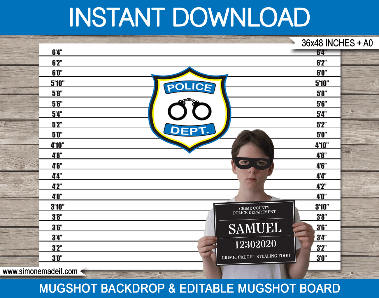 Police Party Mugshot Sign Board & Lineup Backdrop | Murder Mystery | Cops & Robbers, Law Enforcement, Police Theme Birthday Party Decorations | Printable DIY Template | Party Decorations | $4.50 Instant Download via SIMONEmadeit.com