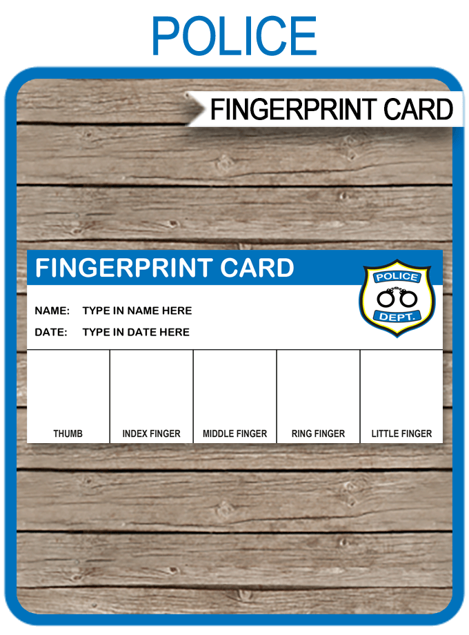 Police Party Fingerprinting Card Template Printable Police Party Games