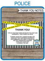 Printable Police Birthday Party Thank You Note Cards - Favor Tags - Detective Police Theme Party - Editable Template - Instant Download via simonemadeit.com