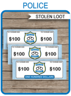 Printable Police Pretend Money Template | Police Stolen Loot | Play Money Bucks Bank Notes | Party Games | Police Themed Birthday Party | Editable DIY Template | Instant Download via SIMONEmadeit.com