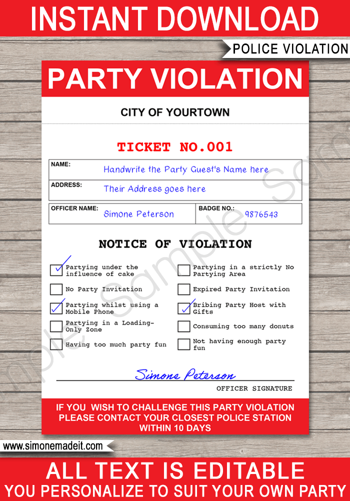 fake police ticket template