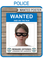 Printable Police Wanted Poster Template | Digitally insert your photo | DIY Police Birthday Party Decorations | Instant Download via simonemadeit.com #wantedposter