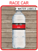 Race Car Water Bottle Labels template – red