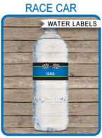 Race Car Water Bottle Labels template – blue