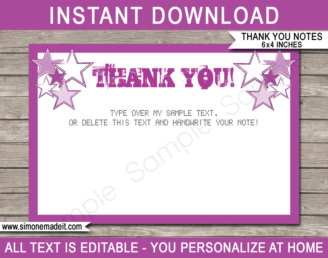 Printable Rock Star Birthday Party Thank You Cards Template - Favor Tags - Karaoke theme - Editable Text - Instant Download via simonemadeit.com