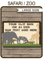 Printable Animal Safari Party Sign Template | 11x17 inch, A3 | Editable Text | Jungle or Zoo Theme Birthday Party Decorations | $4.00 Instant Download via SIMONEmadeit.com