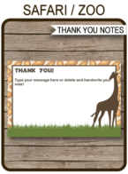 Printable Safari Party Thank You Cards - Favor Tags - Animal Safari, Jungle or Zoo Birthday Party theme - Editable Template - Instant Download via simonemadeit.com