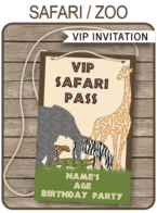 Safari Party VIP Pass Invitation template