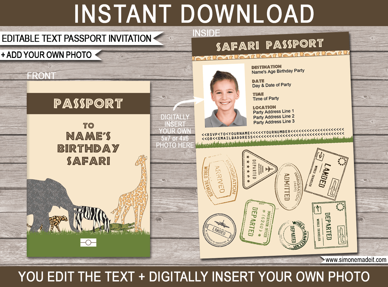 Printable Birthday Party Passport 5x7 Instant Download 