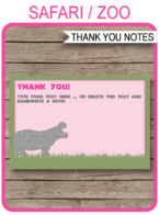 Printable Pink Safari Birthday Party Thank You Cards - Favor Tags - Animal Safari, Jungle or Zoo theme - Editable Template - Instant Download via simonemadeit.com