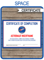 Printable Space Astronaut Training Certificate Template | Certificate of Completion of Astronaut Training | Mission Control | DIY Editable & Printable Template | Outer Space Theme Birthday Party | $3.00 INSTANT DOWNLOAD via simonemadeit.com