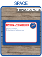 Space Party Thank You Note Cards Printable Template - Favor Tags - Space or Astronaut Birthday Party theme - Mission Control - Instant Download via simonemadeit.com