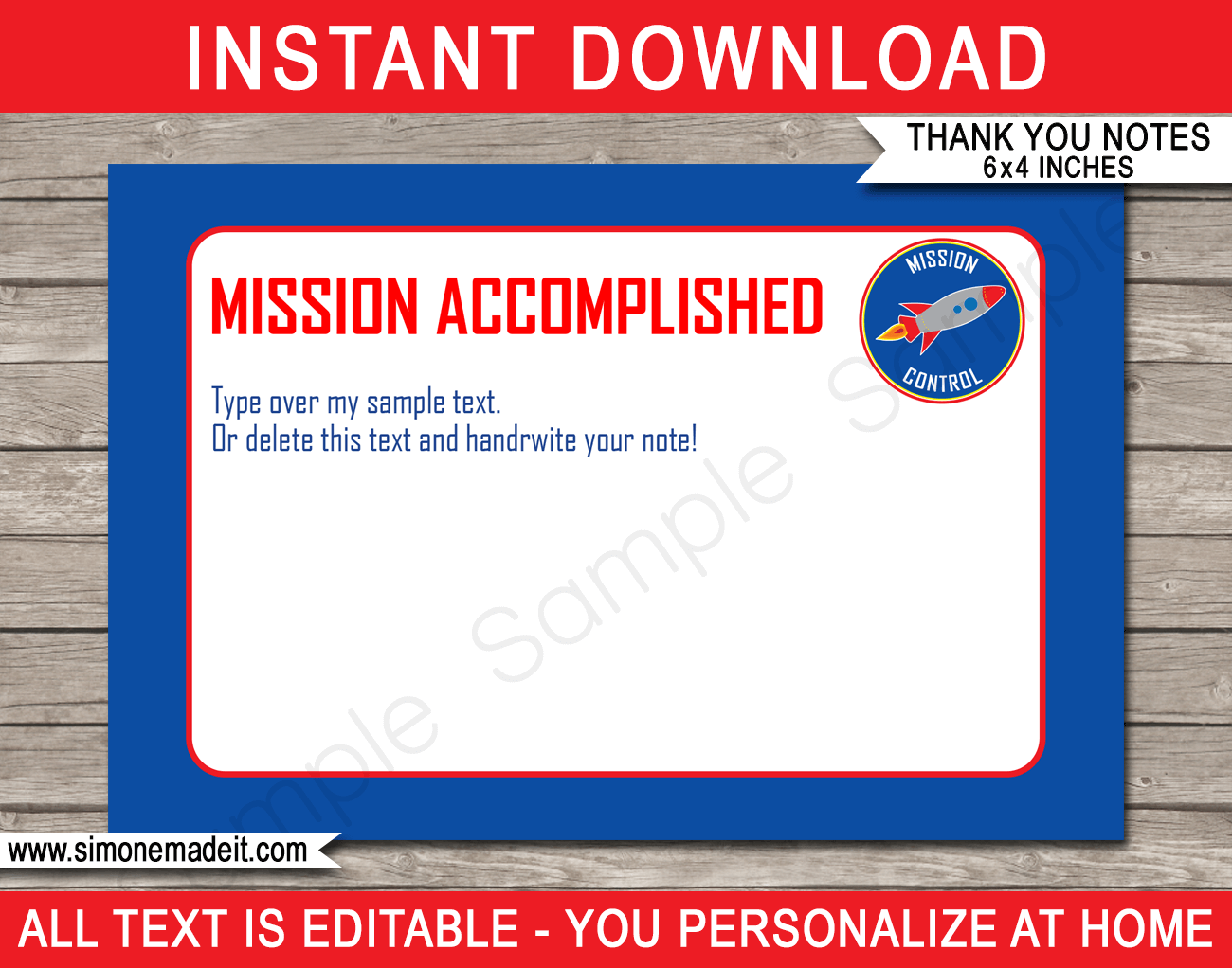 Printable Space Party Thank You Note Cards Template - Favor Tags - Space or Astronaut Birthday Party theme - Mission Control - Instant Download via simonemadeit.com