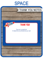 Printable Rocketship Party Thank You Note Cards - Favor Tags - Space or Astronaut Birthday Party theme - Editable Template - Instant Download via simonemadeit.com