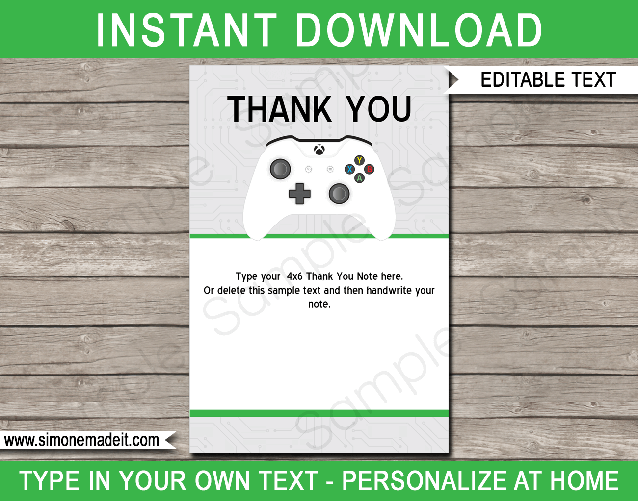 Printable Xbox Thank You Cards - Video Game Birthday Party theme - Editable Template - Instant Download via simonemadeit.com