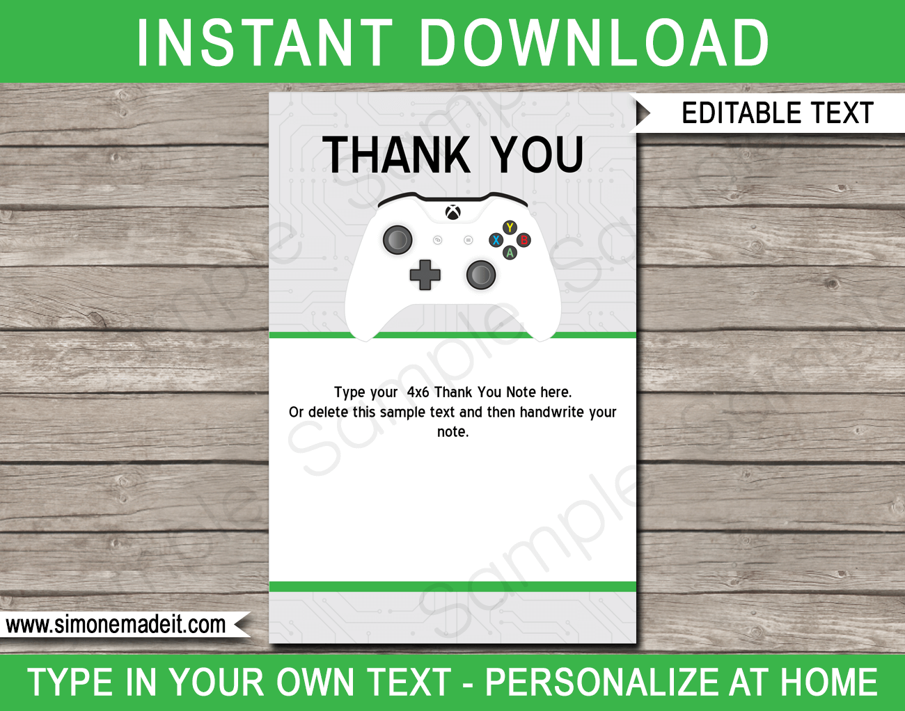 Printable Xbox Thank You Cards Template | Video Game Birthday Party