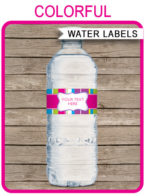 Printable Colorful Birthday Party Water Bottle Labels Template | Napkin Wraps | Treat Wraps | DIY Editable | INSTANT DOWNLOAD via simonemadeit.com