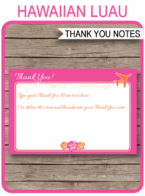 Printable Hawaiian Luau Thank You Cards Template - Editable Text - Birthday Party - Instant Download via simonemadeit.com