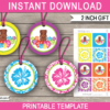 Printable Luau Theme 2 Inch Gift Tags Template