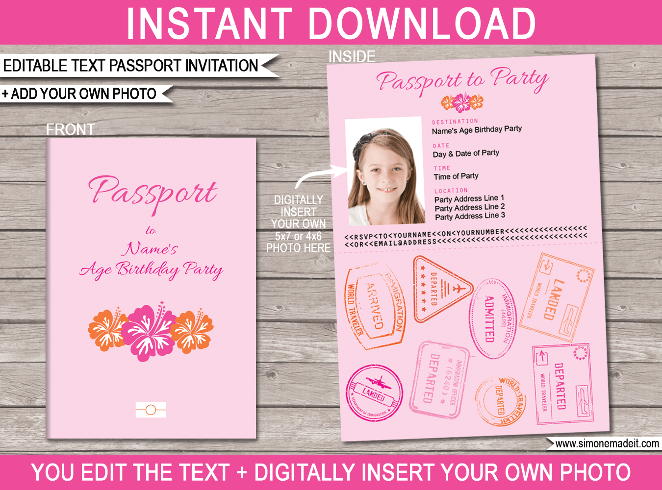 Printable Birthday Party Passport 5x7 Instant Download 