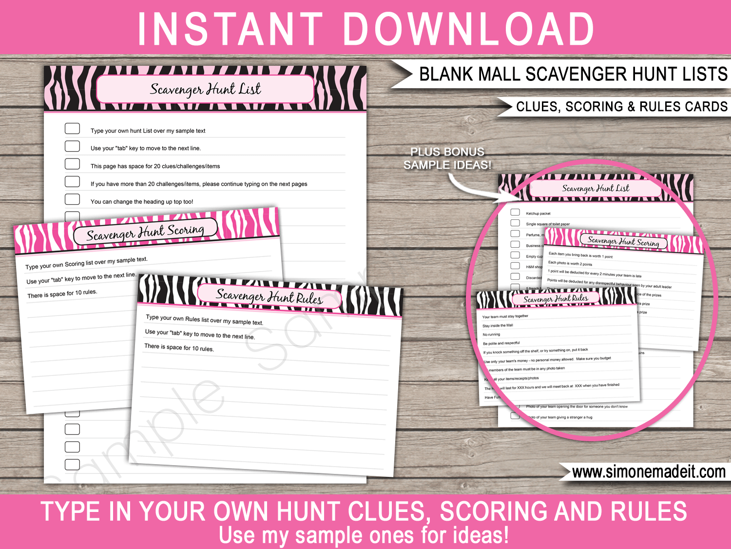 Mall Scavenger Hunt List & Ideas | Clues, Challenges, Scoring & Rules templates | Games & Activities | Mall Crawl | Shopping Party | DIY Editable Text Template | INSTANT DOWNLOAD via simonemadeit.com