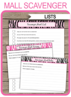 Mall Scavenger Hunt Clues, Scoring & Rules template – pink