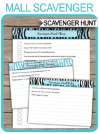 Editable & Printable Mall Scavenger Hunt Party Clues, Challenges, Scoring & Rules templates | Mall Crawl | Shopping Party | INSTANT DOWNLOAD via simonemadeit.com