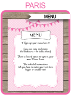 Paris Party Menu Template – pink