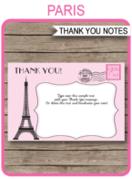 Printable Paris Birthday Party Thank You Cards Template - Favor Tags - Editable Text PDF - Instant Download via simonemadeit.com