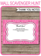 Printable Pink Zebra Thank You Cards Template - Birthday Party Favor Tags - Editable Text - Instant Download via simonemadeit.com