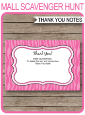 Printable Pink Zebra Thank You Cards Template - Birthday Party Favor Tags - Editable Text - Instant Download via simonemadeit.com