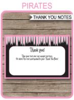 Pirate Party Thank You Cards template – pink