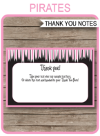 Pirate Party Thank You Cards template – pink