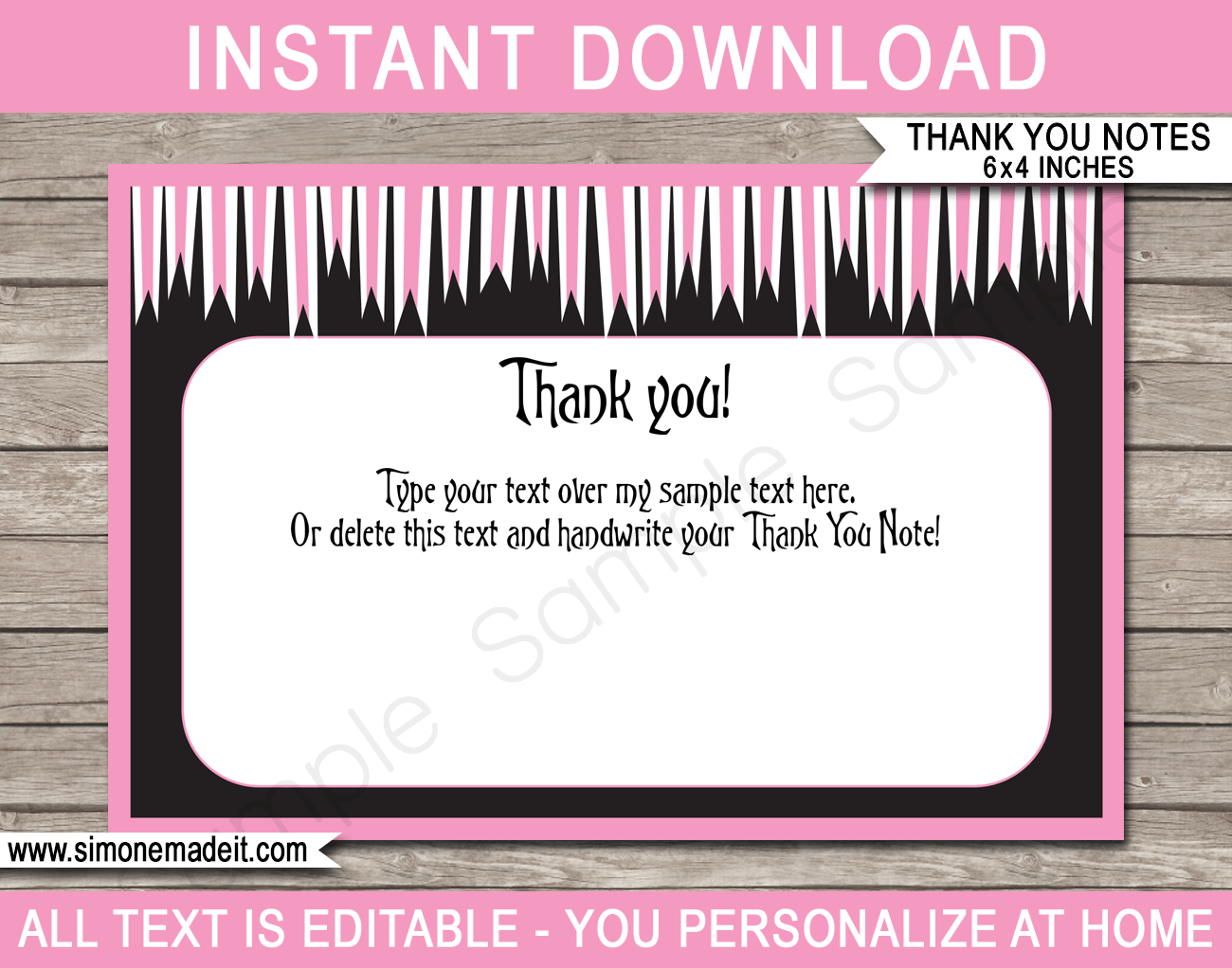 Printable Pink Pirate Birthday Party Thank You Cards Template - Girl Pirates theme - Editable Text - Instant Download via simonemadeit.com
