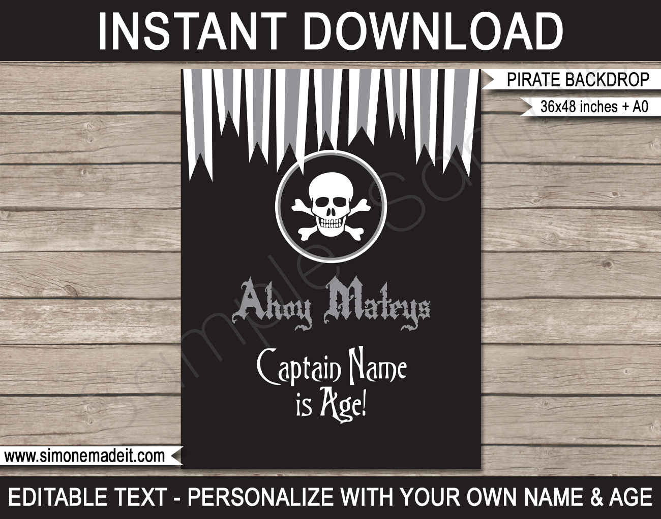 Printable Pirate Party Welcome Sign Backdrop Template | Editable PDF File | Birthday Party Theme | 36x48 inches & A0 | Instant Download via SIMONEmadeit.com