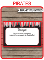 Printable Pirate Party Thank You Cards Template - Pirates Birthday theme - Editable Text - Instant Download via simonemadeit.com