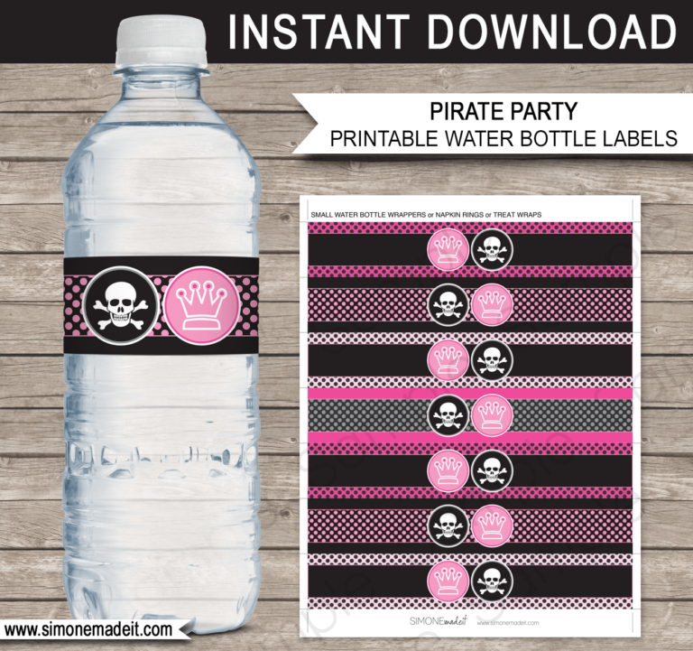 Printable Pirate & Princess Party Water Bottle Labels Template