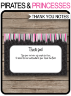 Pirates & Princesses Party Thank You Cards template