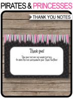 Printable Pirate & Princess Party Thank You Cards Template - Birthday Theme - Editable Text - Instant Download via simonemadeit.com