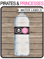 Pirate & Princess Party Water Bottle Labels template